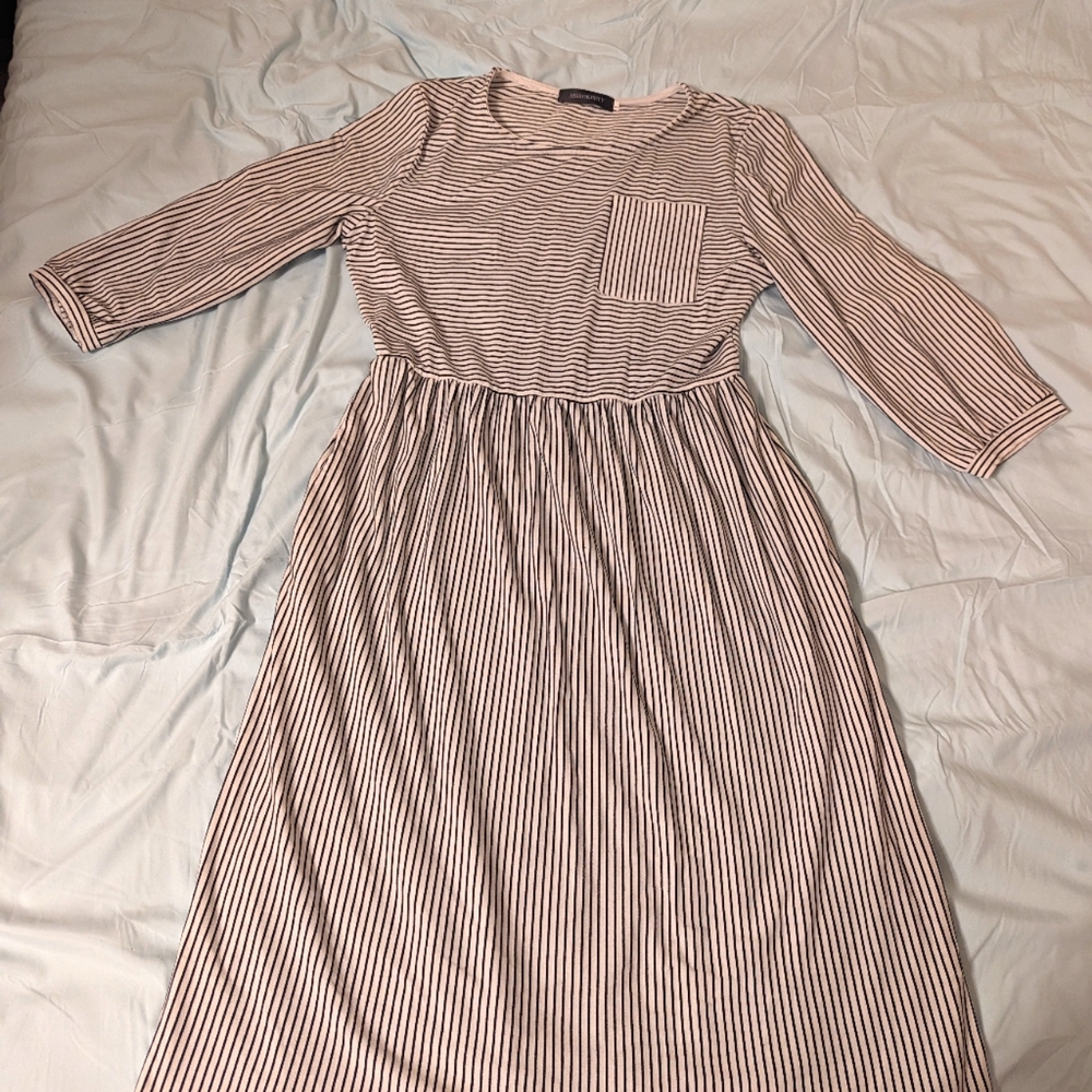 3/4 Balloon Sleeve, High Waist T Shirt Midi Dress with pockets!